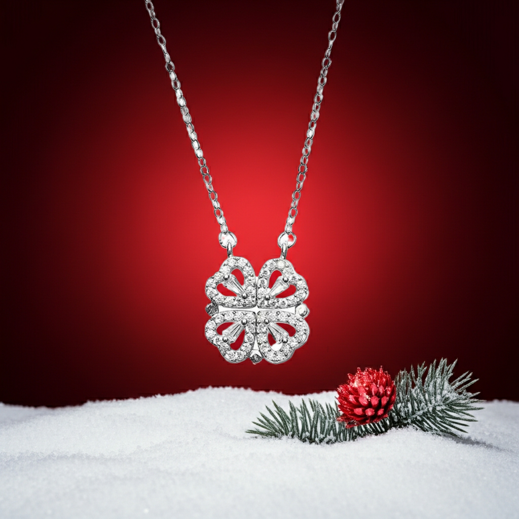 Magnetic Folding Heart Clover Necklace