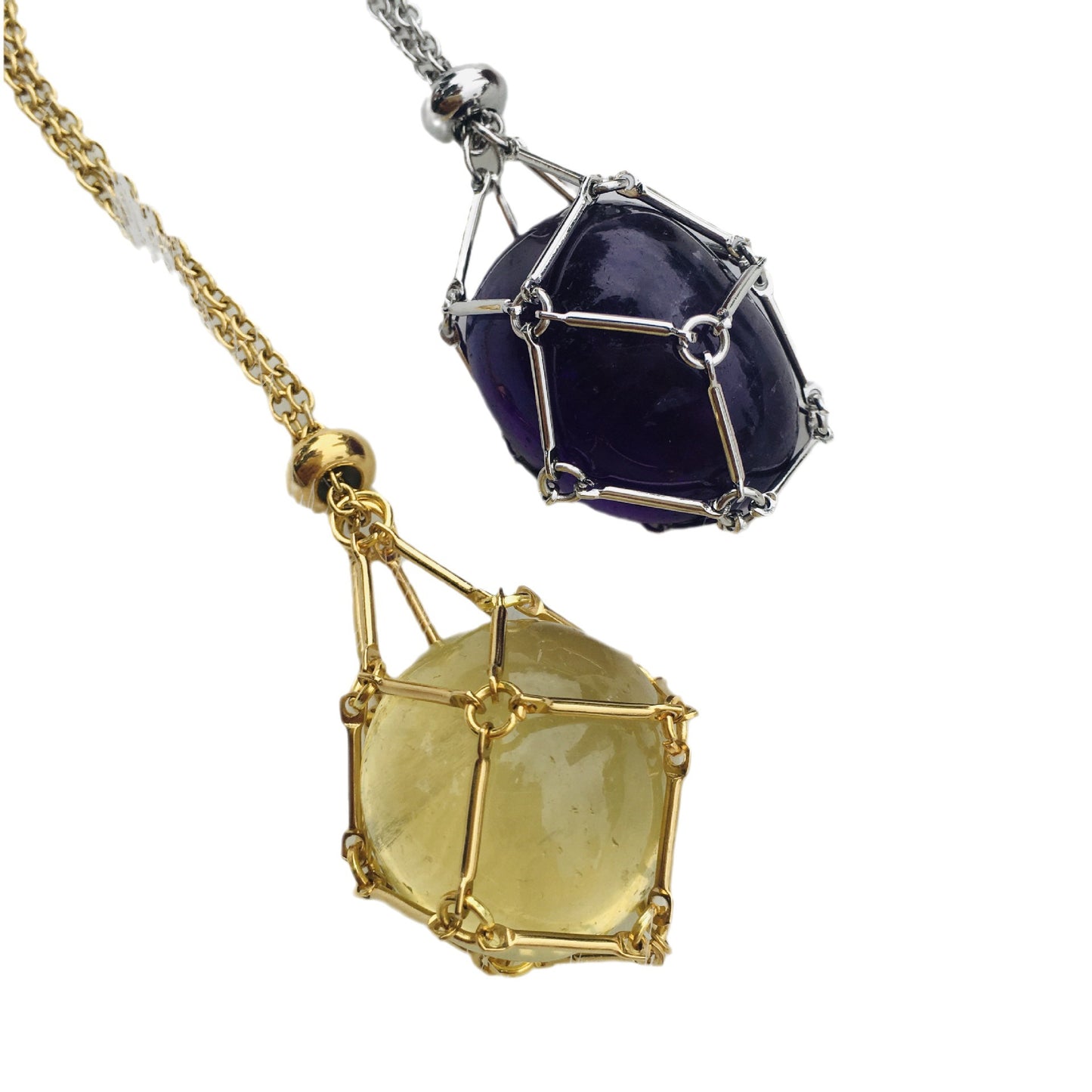 Shop Fashion Jewelry: Natural Crystal Mesh Bag and Bamboo Necklace