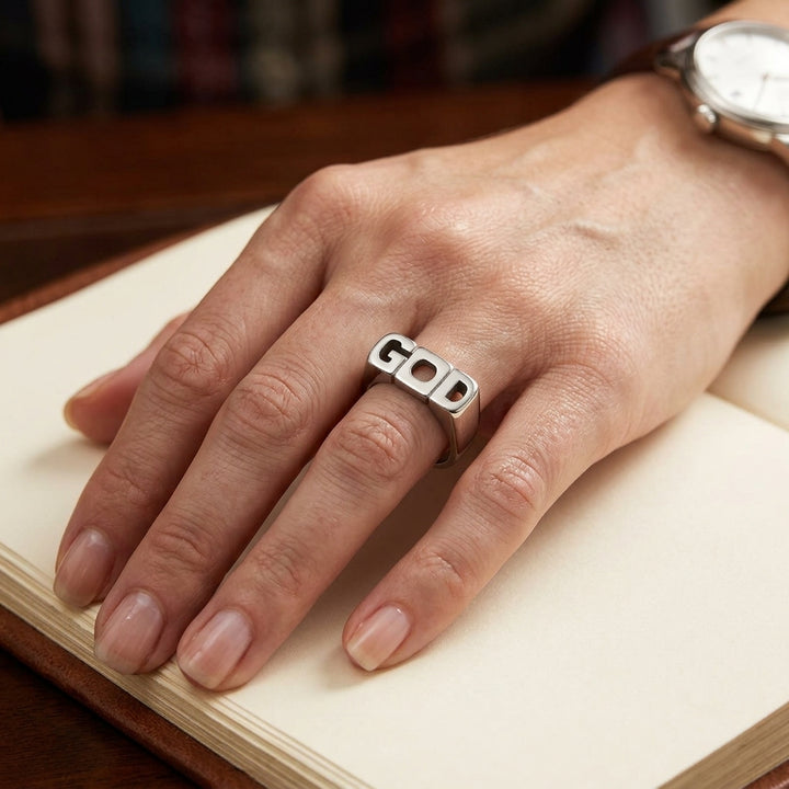 Stainless Steel Men’s Ring - G O D Word Engraved