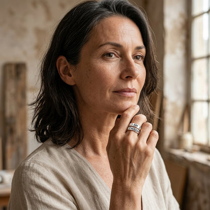 Model wearing the inspirational sterling silver ring