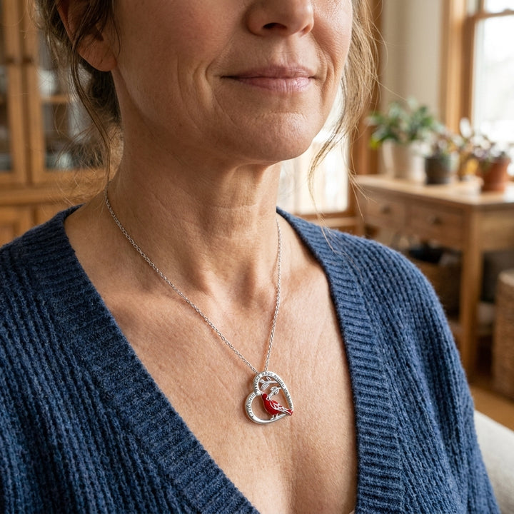 Cardinal Bird Heart Necklace - Cardinals appear when Angles are near