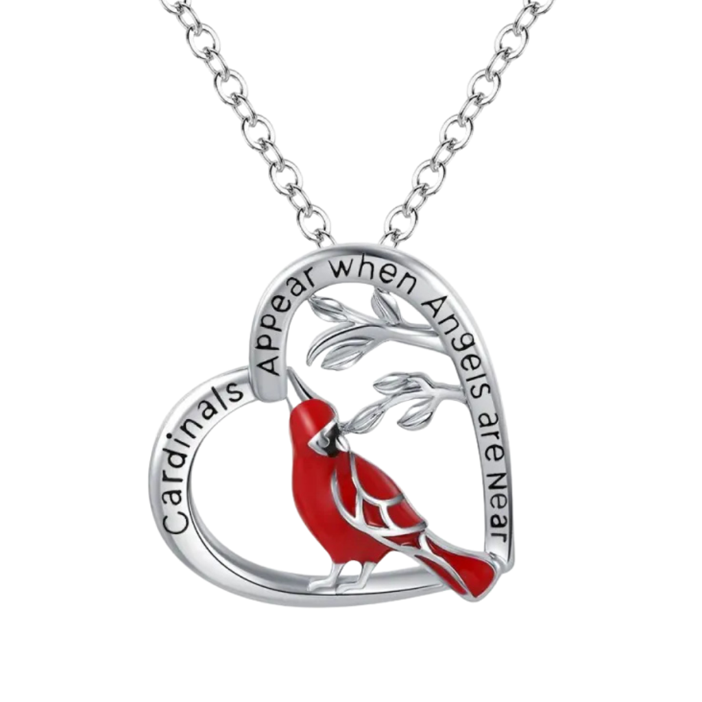 Cardinal Bird Heart Necklace - Cardinals appear when Angles are near