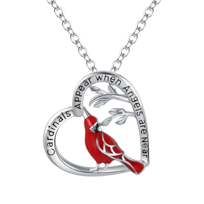 Cardinal Bird Heart Necklace - Cardinals appear when Angles are near