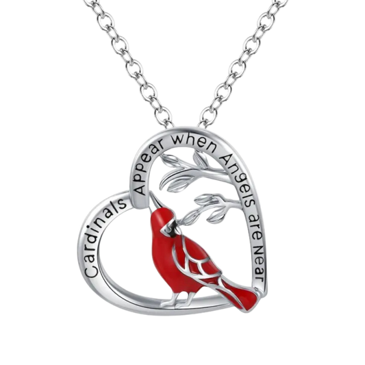 Cardinal Bird Heart Necklace - Cardinals appear when Angles are near