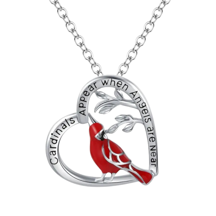 Cardinal Bird Heart Necklace - Cardinals appear when Angles are near