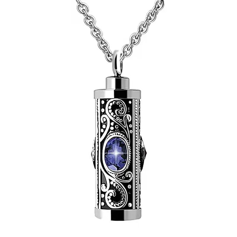 Birthstone Memorial Pendant Necklace - Openable, Stainless Steel