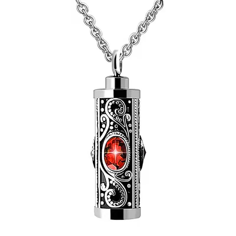 Birthstone Memorial Pendant Necklace - Openable, Stainless Steel