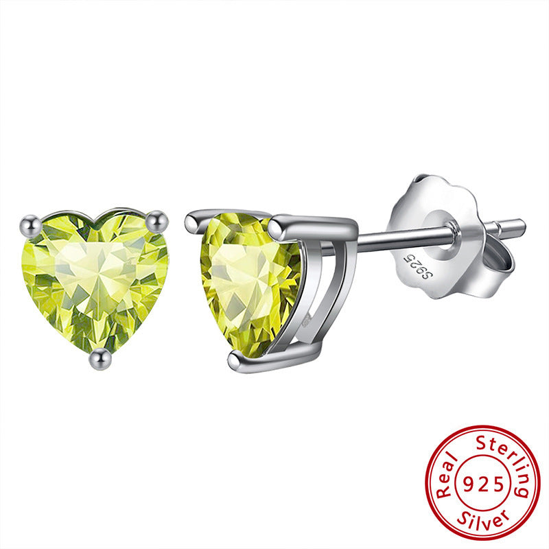 Heart Birthstone Stud Earrings - Zircon in Silver