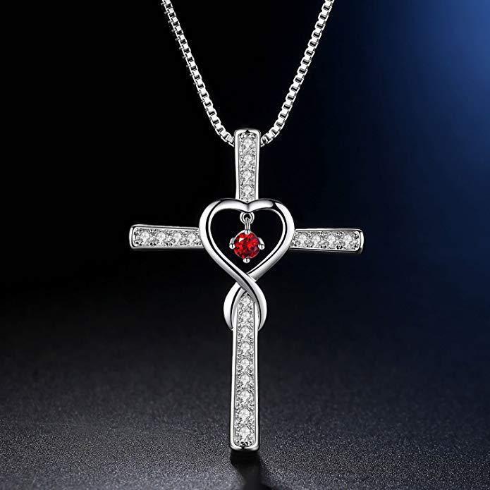 Gold-plated faith cross birthstone pendant necklace