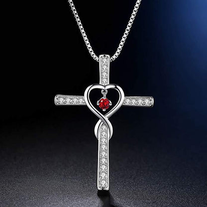 Gold-plated faith cross birthstone pendant necklace