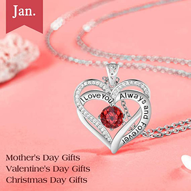 January Birthstone Jewelry - Heart Necklace for Mom