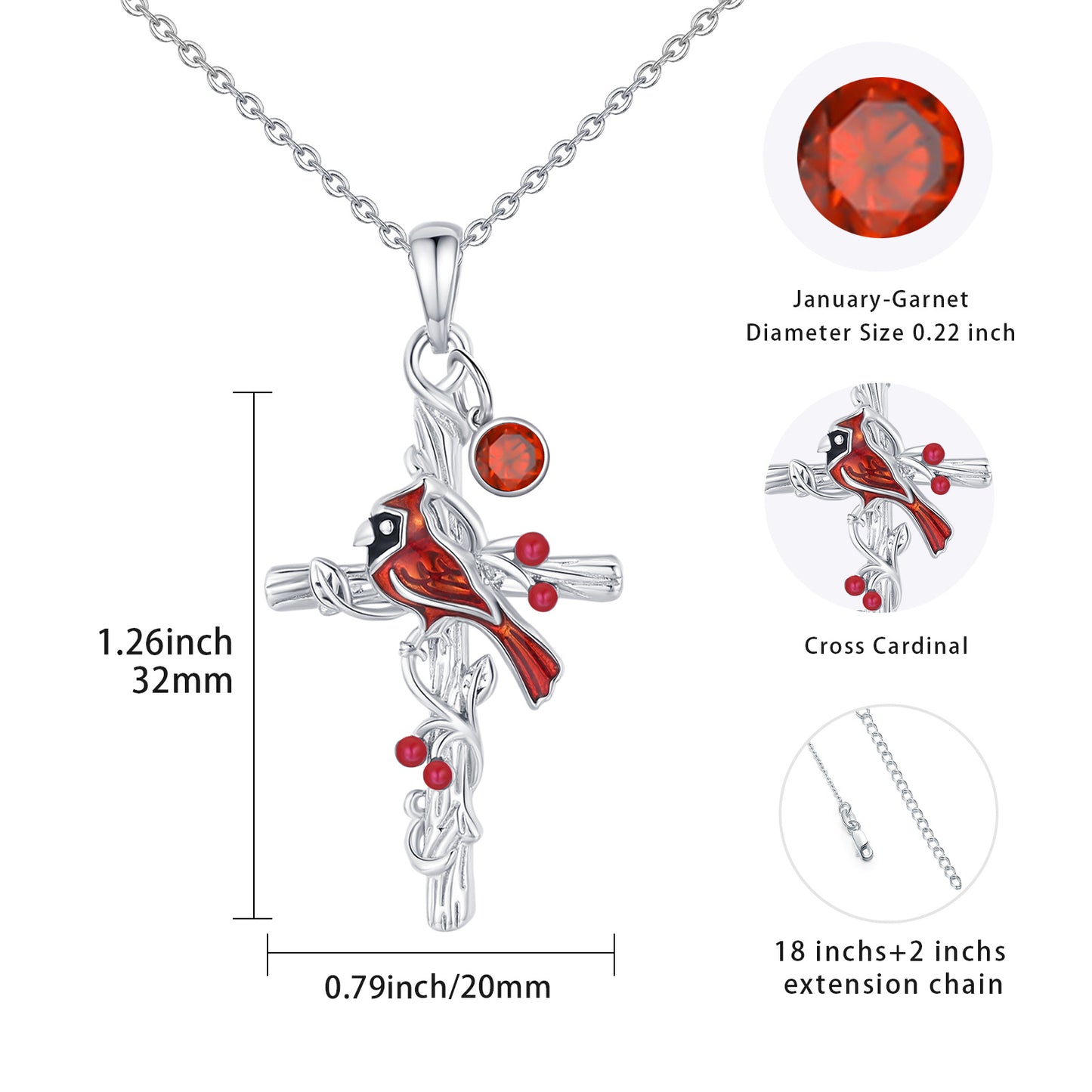 Cardinal Cross Necklace for Women - 925 Silver