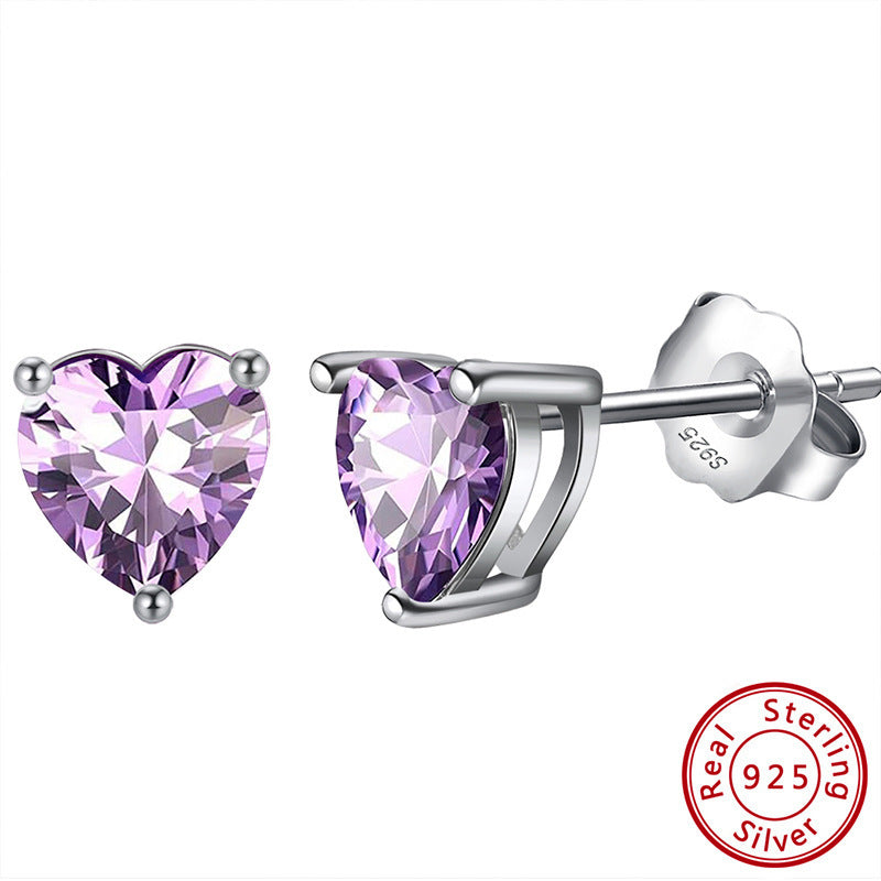 Heart Birthstone Stud Earrings - Zircon in Silver