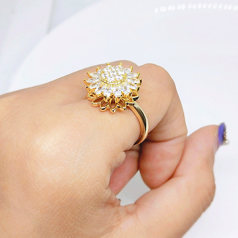 Make Heads Turn with the Rotating Sunflower Diamond Ring – Shop Now