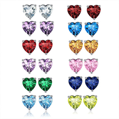 Close-up of a heart birthstone stud earring