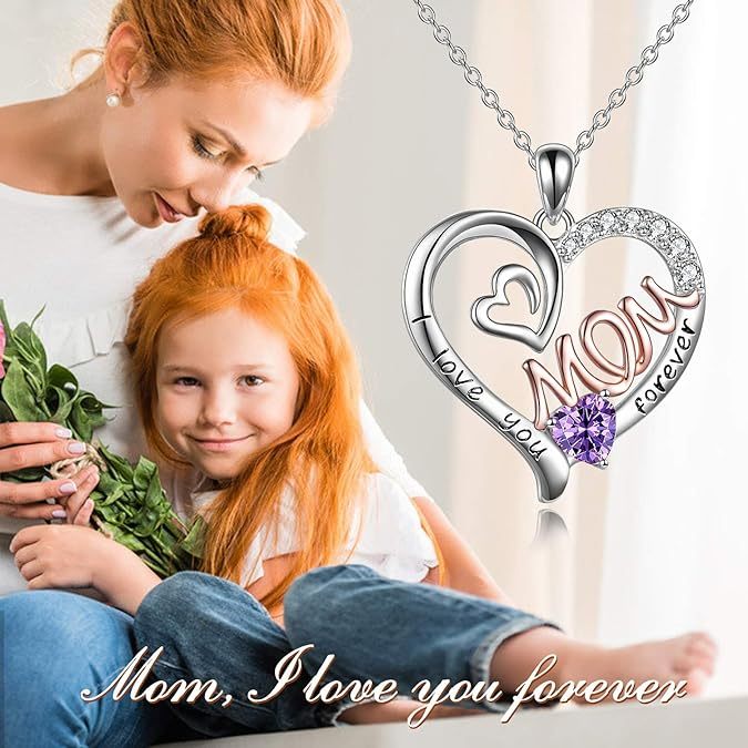 Heart Birthstone Necklace for Mom