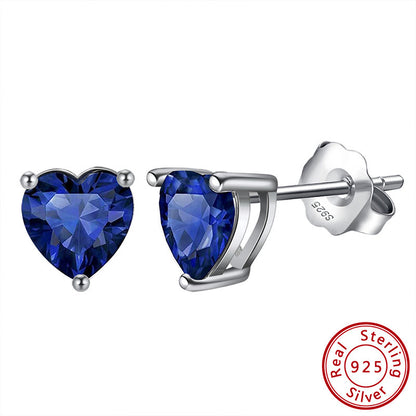 Heart Birthstone Stud Earrings - Zircon in Silver