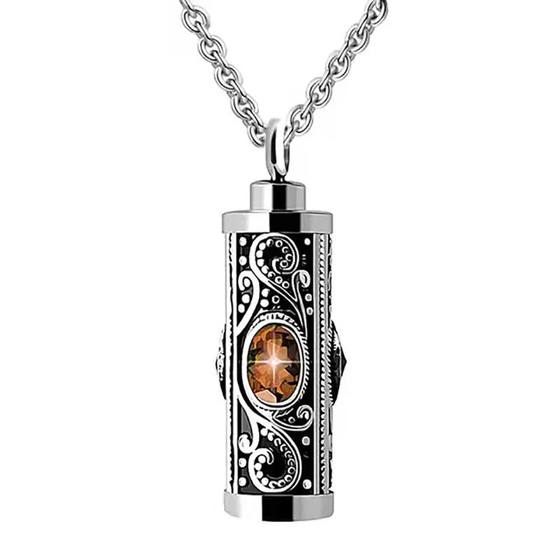 Birthstone Memorial Pendant Necklace - Openable, Stainless Steel