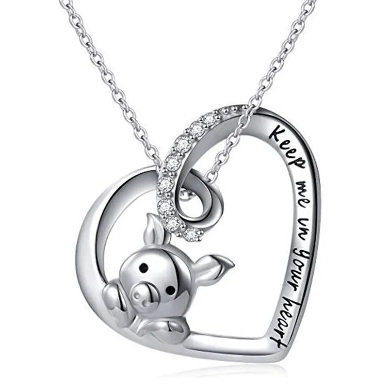 925 Sterling Silver Pig Pendant | Cute Animal Charm Necklace Pendant for Women