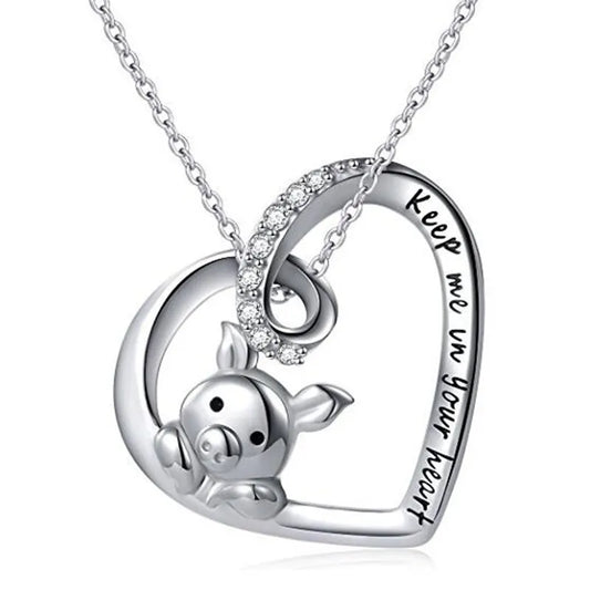 925 Sterling Silver Pig Pendant | Cute Animal Charm Necklace Pendant for Women