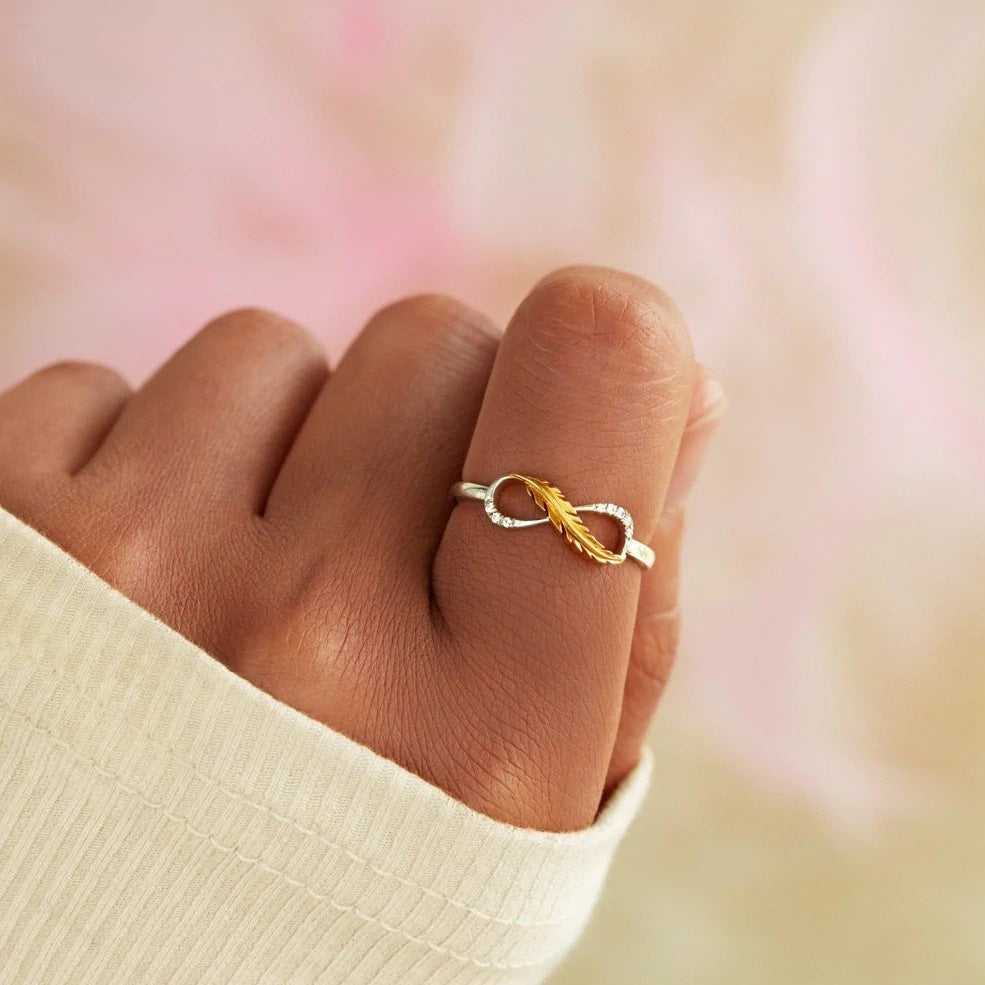 InfinityFeather™ Gold Feather and Stone Infinity Ring - Chicandbling